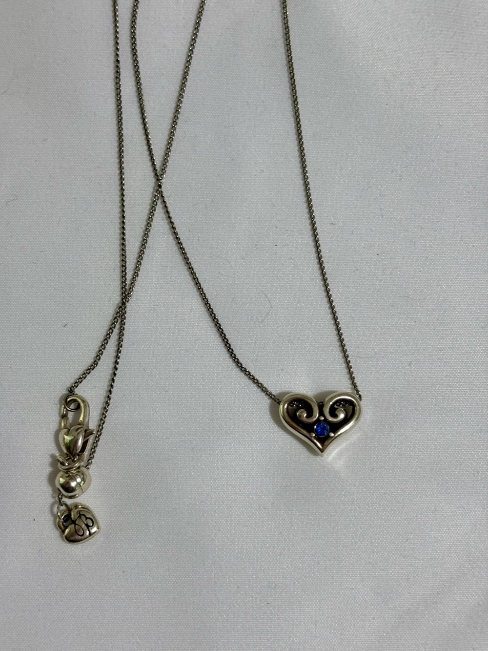 Vintage Brighton One Heart Reversible Pendant Necklace Blue Swarovski to SP